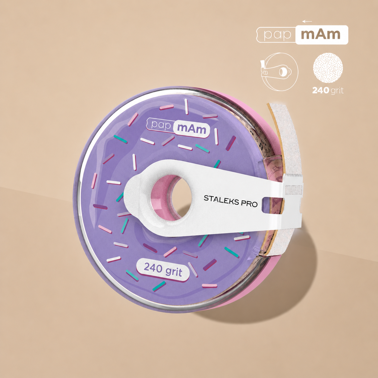 Disposable white abrasive tape papmAm EXPERT 240 grit in a plastic case