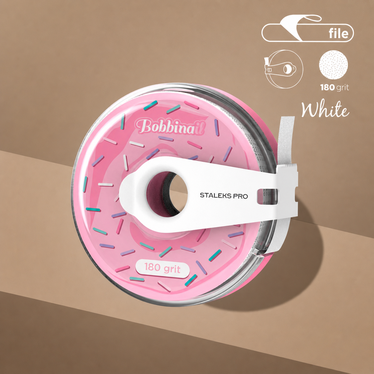 Disposable white abrasive tape EXPERT 180 grit in a plastic case